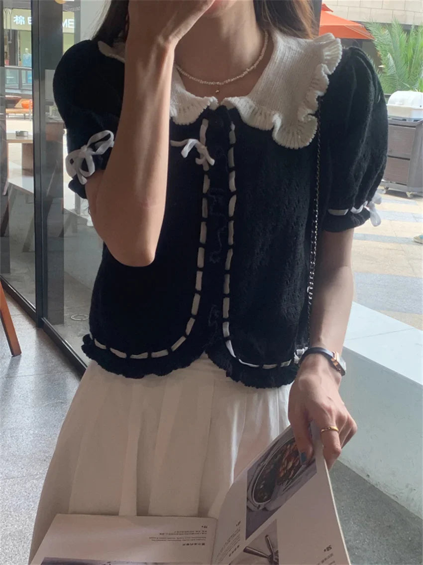Retro Sweet Sweaters Women Elegant Chic Slim Summer New 2024 Full Sleeve Fashion Gentle Knitted Office Lady Coats