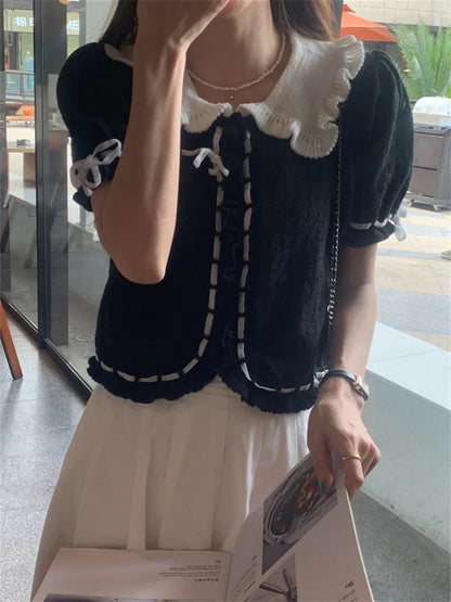 Retro Sweet Sweaters Women Elegant Chic Slim Summer New 2024 Full Sleeve Fashion Gentle Knitted Office Lady Coats