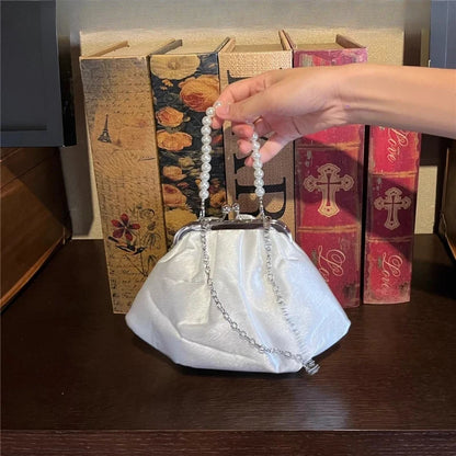 Fashion Sweet Patchwork Flower Top-Handle Bags Elegant Fairy Pearl Chain Purses and Handbags Y2k Aesthetic Office Lady Clutches