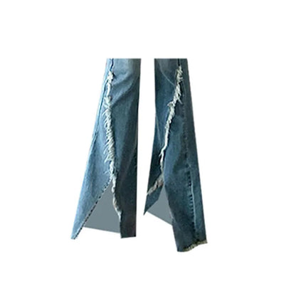y2k Flare Jeans Vintage Low Waisted Split Trousers Aesthetic Streetwear Casual Cargo Pants Women Korean Style Distressed Jean