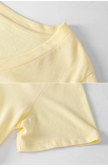 New Fashion Knitted Linen Texture Bamboo Joint Cotton Short-sleeved Loose for Women Deep V-neck Design T-shirt Top 2026 Summer