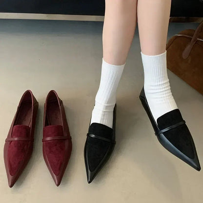 Pointed Toe Retro Flats Women Footwear Spring Autumn New Fashion Shallow Elegant Office Shoes Brand Loafers Ladies Zapatos Mujer