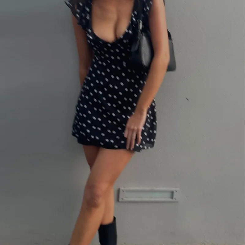 Sexy Mesh Patchwork Mini Dress Female Sleeveless V-Neck Contrast High Waist Slim Party Dress For Women Summer Y2k Dress