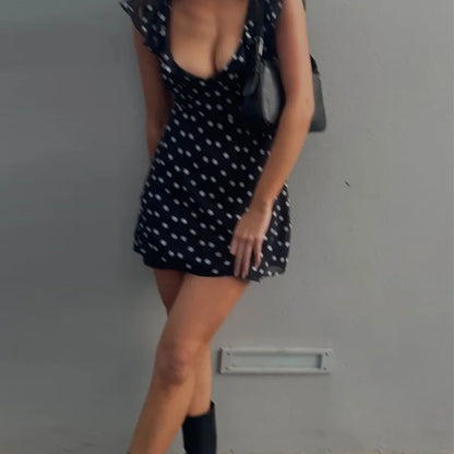 Sexy Mesh Patchwork Mini Dress Female Sleeveless V-Neck Contrast High Waist Slim Party Dress For Women Summer Y2k Dress