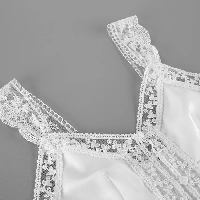 Elegant Lace Satin Skirt Set Women's Sexy V-Neck Camisole Short Skirt 2-Piece Set Summer Stylish Casual Commuter Set