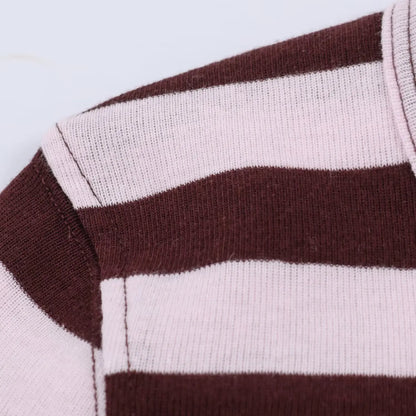 Women's Spring Fashion Versatile Round Neck Striped Short Pullover Top Female Elegant High Street Casual Long Sleeve Top