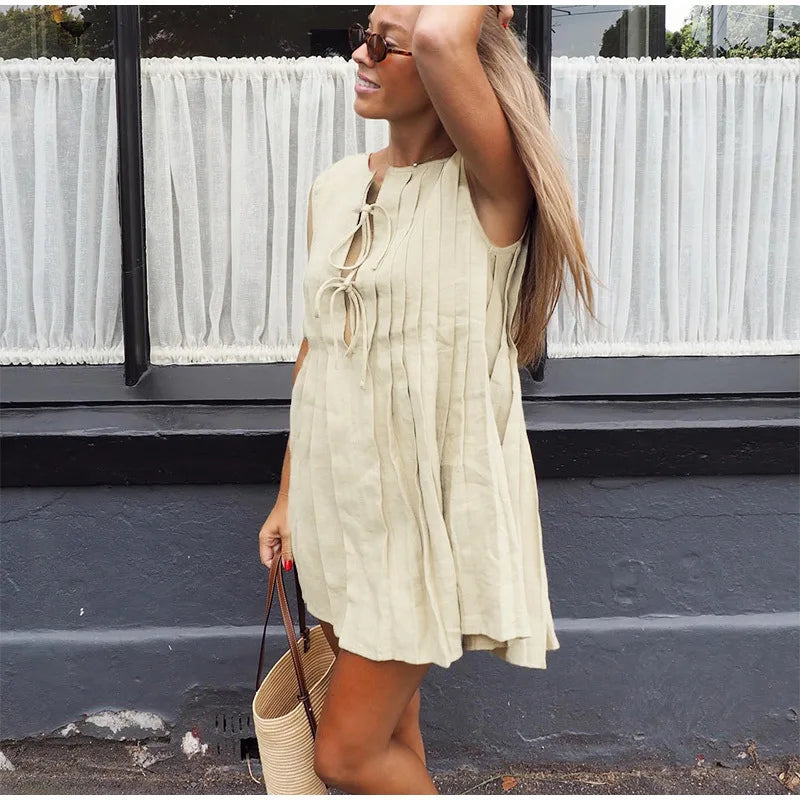 Cross border Foreign Trade Summer New Women's Round Neck Strap Dress from Europe and America
