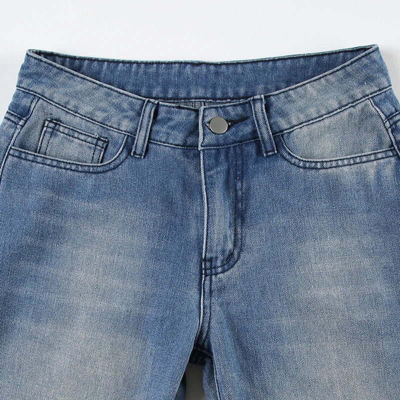 Casual Washed Stright Leg Denim Trousers Fashion Long Jeans Lady Basic Low Rise Daily Bottoms Street Style Capris New