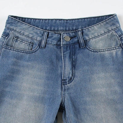 Casual Washed Stright Leg Denim Trousers Fashion Long Jeans Lady Basic Low Rise Daily Bottoms Street Style Capris New