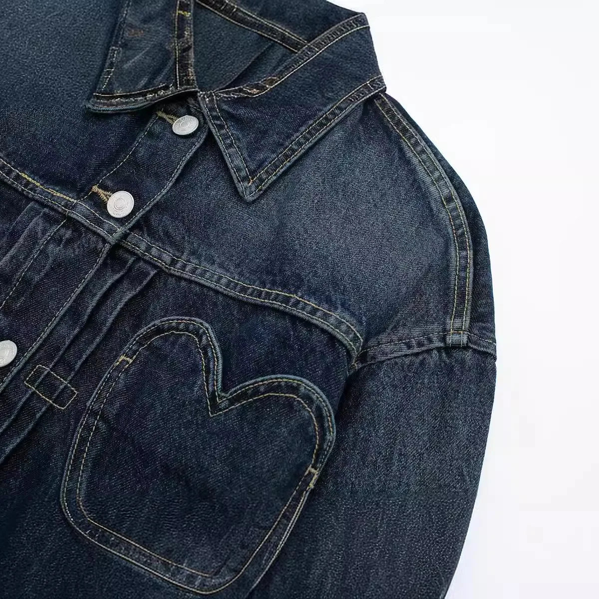 Women's New Plus Size Heart-shaped Pocket Denim Jacket Jacket for Women