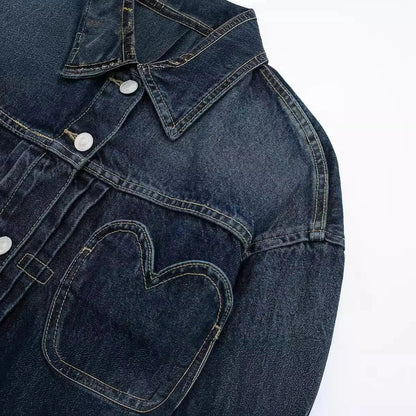 Women's New Plus Size Heart-shaped Pocket Denim Jacket Jacket for Women
