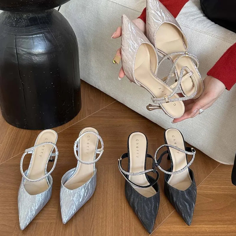 Shiny Pointed Toe High Heels Women Luxury Party Dress Shoes Sexy Elegant Slingback Shoes Fashion Brand Sandals for Women Pumps