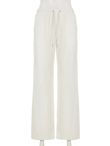 Casual Solid Bandage Wide Leg Pants Basic Mid-Waisted Straight Pants Women Autumn Spring Fashion Streetwear Ladies