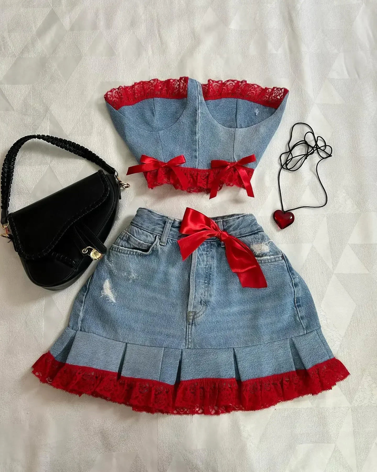 Y2K Suspender Leather Short Skirt Two Piece Set Feminine Lace Personalized Design Punk Motorcycle Style Mini Leather Skirt Suit