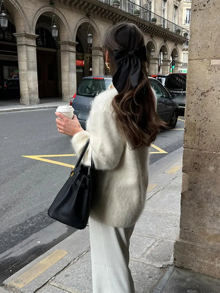 Casual Solid Color Women O Neck Cashmere Sweater New Elegant Women's Long Sleeves Knitted Jumper Autumn Chic Lady Pullovers