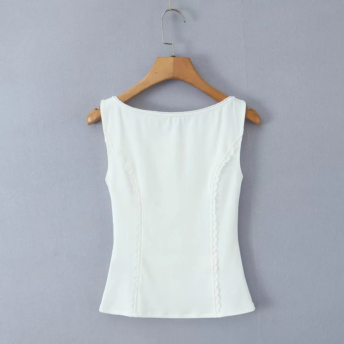 Red White Slim Tank Top Women Sleeveless O Neck Lace Spliced Summer Crop Top Streetwear ropa de mujer
