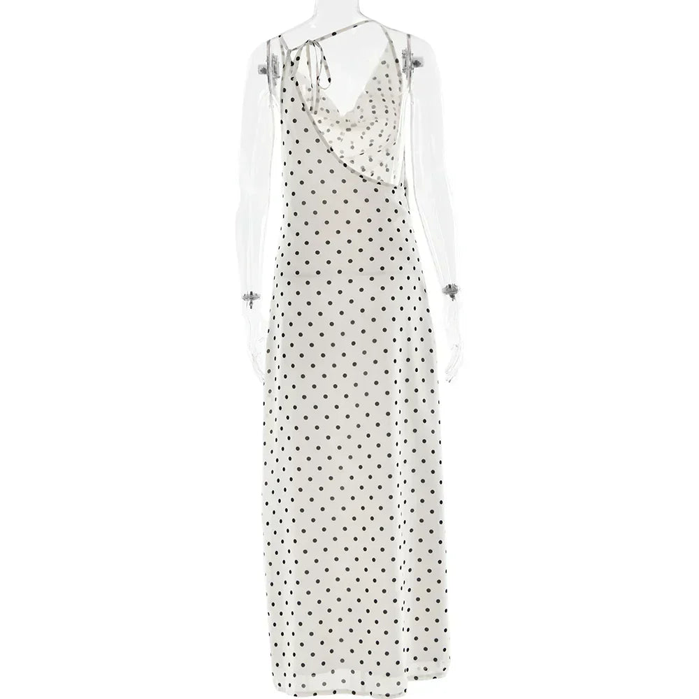 Cowl Neck Polka Dot Spaghetti Strap Maxi Dress