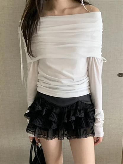 2024 Full Sleeve Sunscreen T-Shirts Women Solid Soft Casual Slash Neck Summer Slim Daily All Match Office Lady Tees