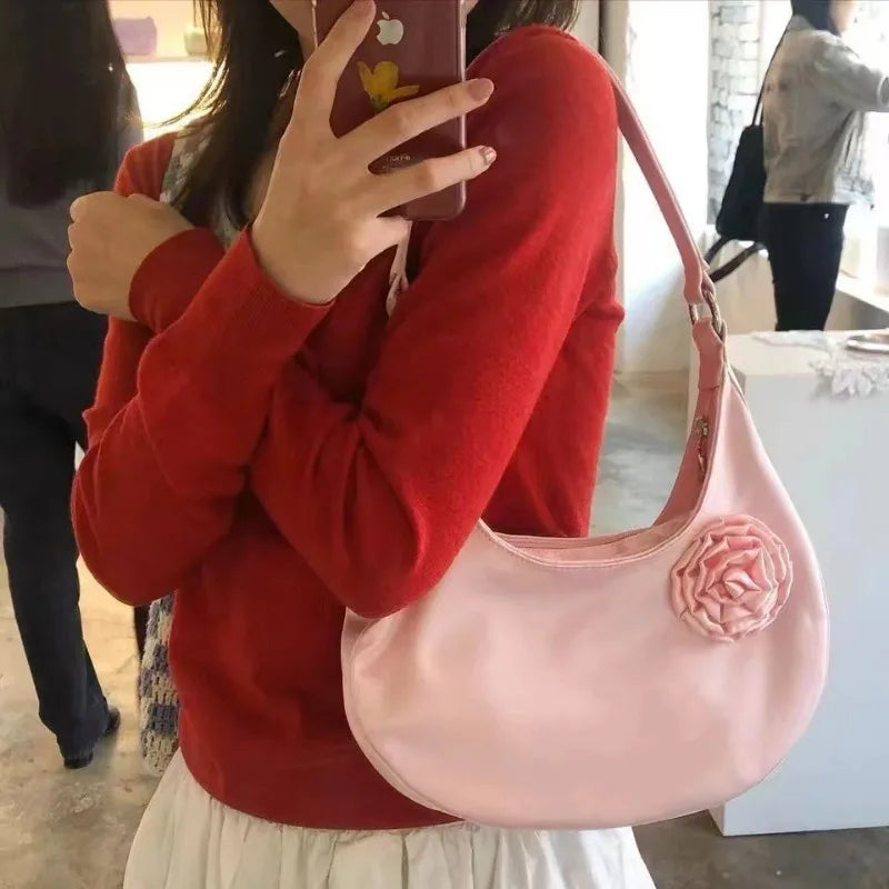 Vintage Casual Patchwork Flower Shoulder Bags Streetwear All Match Trendy Underarm Bag Fashion Simple Casual Women's Handbags