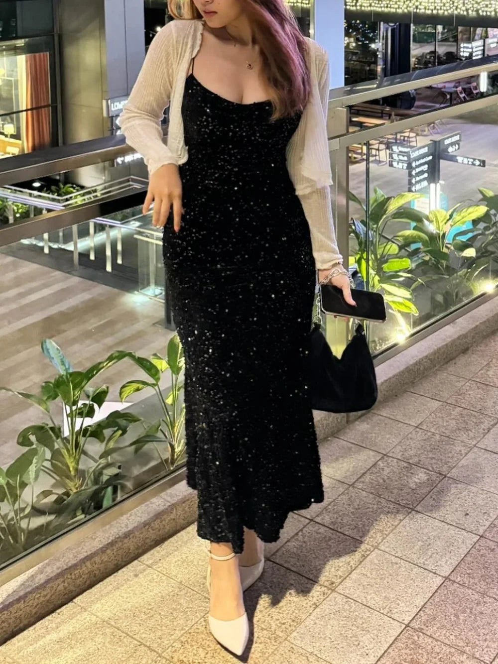 Women's Sexy Shiny Sequined Maxi Dress New Summer High-end Backless Dress Dinner Holiday Beach Party Dress