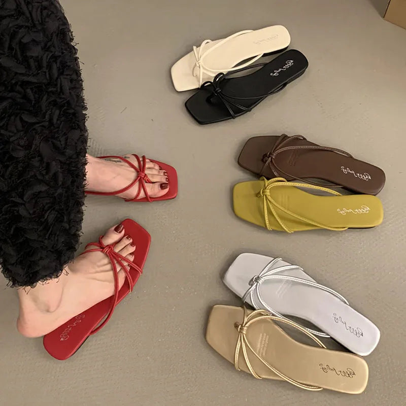 Red Summer Women Slippers Fashion Women's Narrow Band Flat Flip Flop Shoes Ladies Casual Outdoor Beach Slides Sandalias Muj