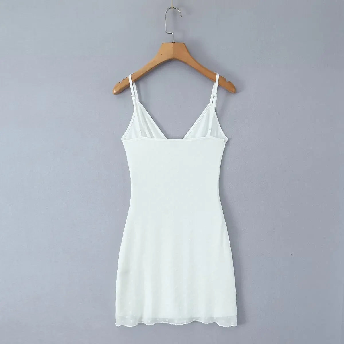Flocking Dot White Mini Sling Dress For Women Sexy Thin Straps V Neck A-line Summer Mesh Dresses Holiday Short Robe