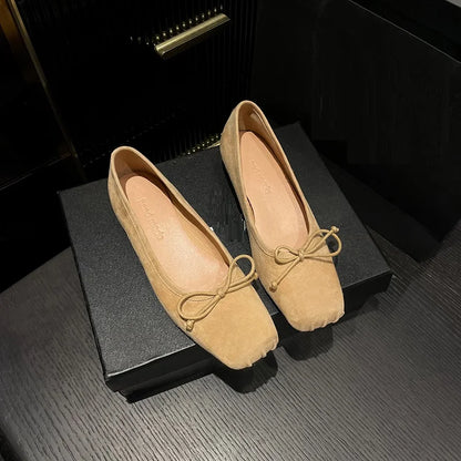 Spring Simple Shoes Woman Square Toe Ballet Flats Real Leather Sheepsuede Elegant Women Flats Basic Style Shoes For Women