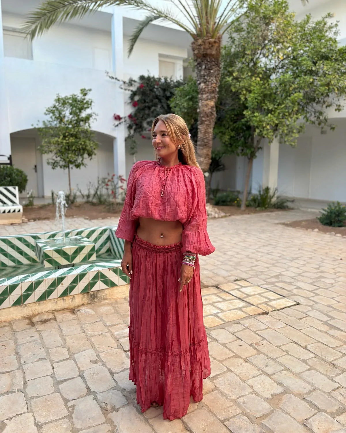 Casual Style Wrinkle Shirt Women's Top+high Waist Long Skirt Women Set 2pcs Fashion Boho Beach Spring Summer Outfits