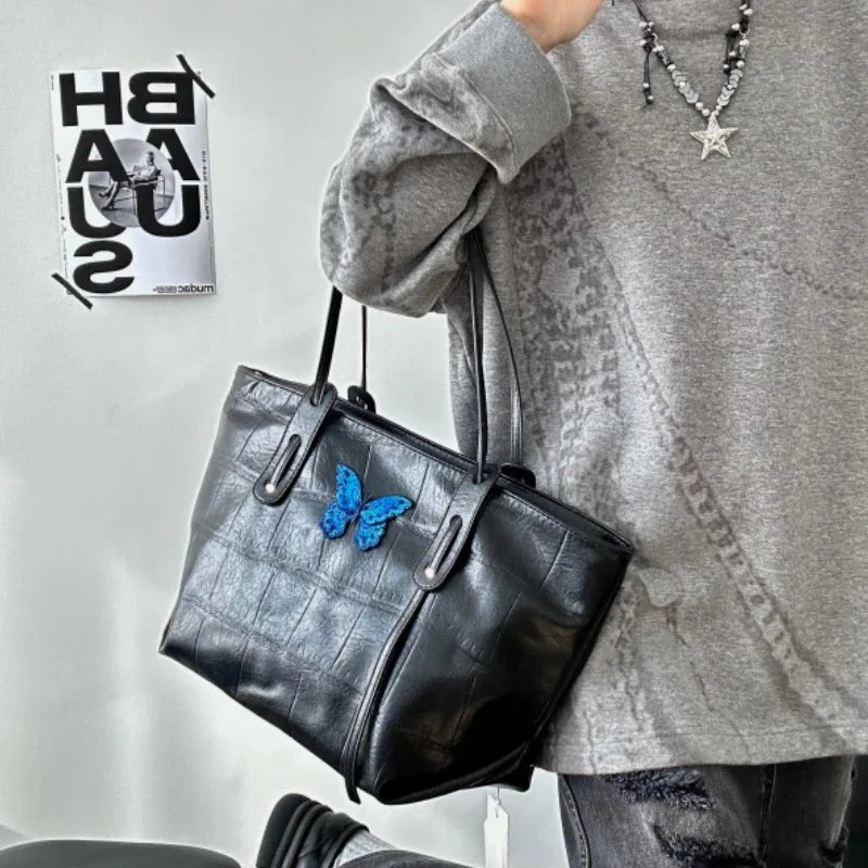 Y2k Aesthetic Women Vintage Tote Bags Sweet Butterfly All Match Chic Underarm Bag Casual High-capacity Fashion Shoulder Handbags