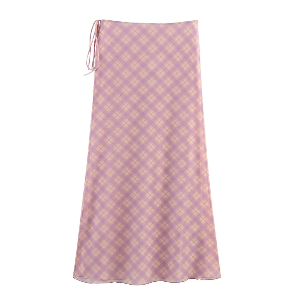 Plaid Retro Sweet Summer Outfits Chic Flare Sleeve Cardigan Top + High Waist Long Skirts 2 Piece Set Pink Y2K Women Set