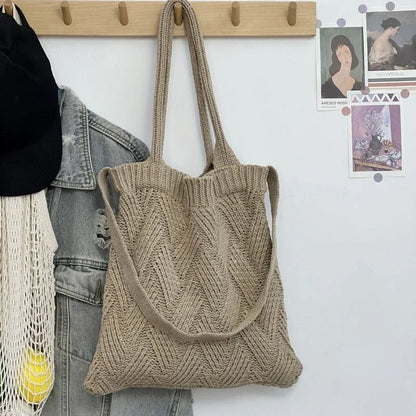 Grunge Vintage Knitted Solid Shoulder Bag Simple All Match Y2k Aesthetic Tote Japanese Cute High-capacity Crossbody Handbags