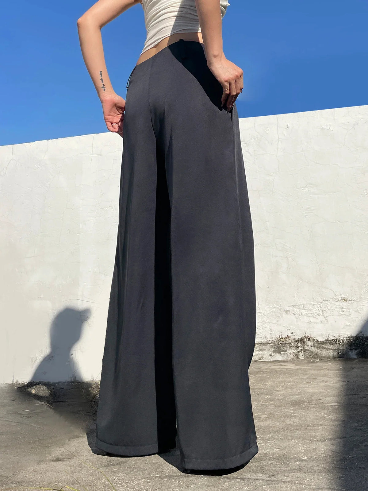 Casual Loose Folds Suit Pants Basic Solid Mid-Waisted Wide Leg Pants Women Autumn Spring Fashion Streetwear Ladies