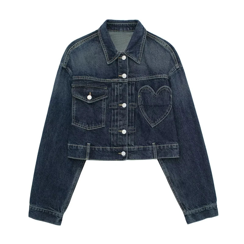 Women's New Plus Size Heart-shaped Pocket Denim Jacket Jacket for Women