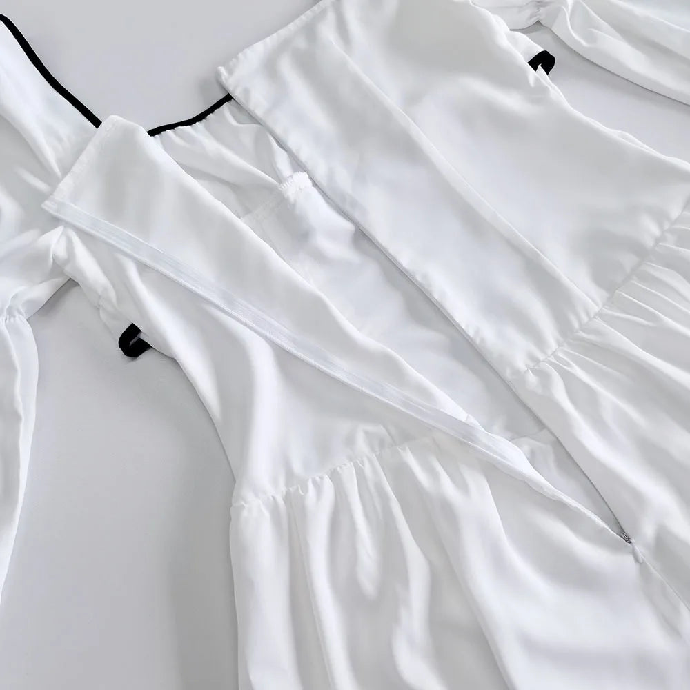 White Elegant A-line Mini Dress Women 2025 New Spring Square Collar Long Sleeve Vestidos High Waist Casual Fashion Short Dresses
