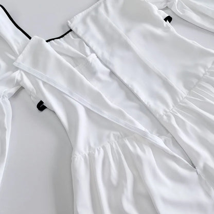 White Elegant A-line Mini Dress Women 2025 New Spring Square Collar Long Sleeve Vestidos High Waist Casual Fashion Short Dresses