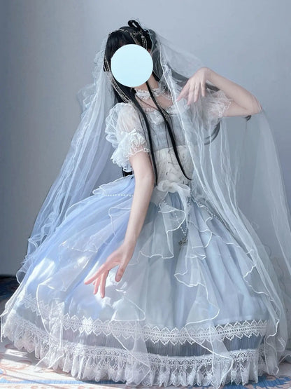 NEW Original Gorgeous Tea party Lolita OP short-sleeved dress Lolita Princess Dress Elegant Fairy maiden lace dress