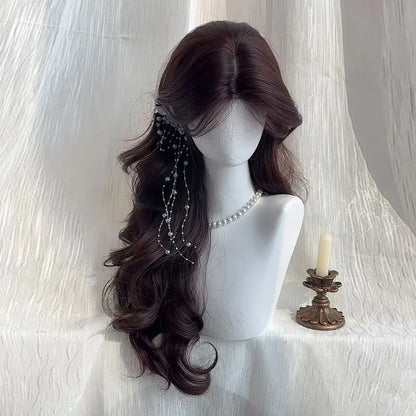 Brown Synthetic Wavy Women Wig Fluffy Lolita Cosplay Heat Resistant Wig for Daily Party