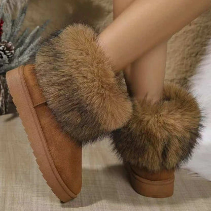 Casual Non Slip Plush Women Snow Boots Brown Round Toe Solid Thick Bottom Flat Comfortable Outdoor Warm Women's Cotton Shoe
