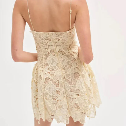 Black Beige Lace Sling Mini Dress Women Summer Club Party Sexy Robe