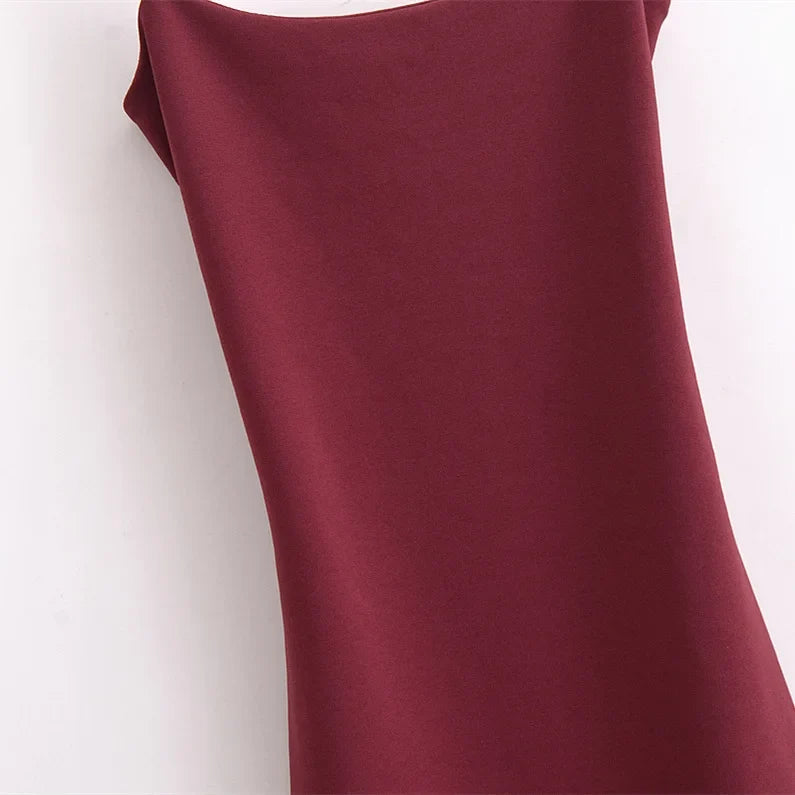 Women's retro summer new style sleeveless spaghetti strap elastic slim fit midi dress backless design fashionable and charming