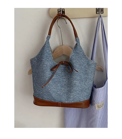 Korean Denim Canvas Bag for Women's Summer Fashion Underarm Large Capacity Shoulder Tote Bags