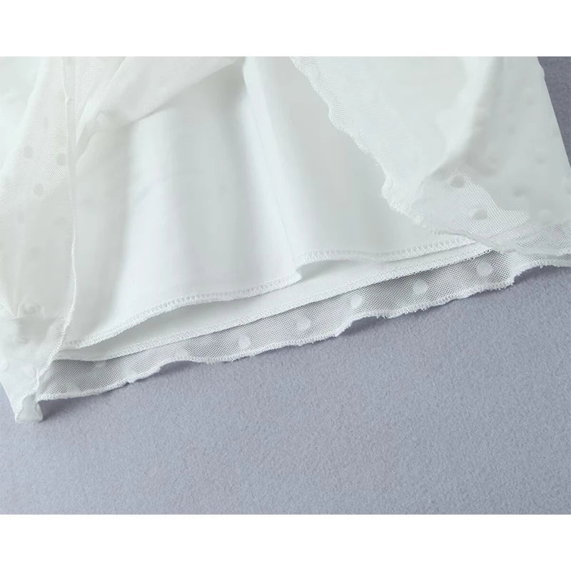 Flocking Dot White Mini Sling Dress For Women Sexy Thin Straps V Neck A-line Summer Mesh Dresses Holiday Short Robe