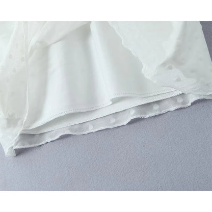 Flocking Dot White Mini Sling Dress For Women Sexy Thin Straps V Neck A-line Summer Mesh Dresses Holiday Short Robe