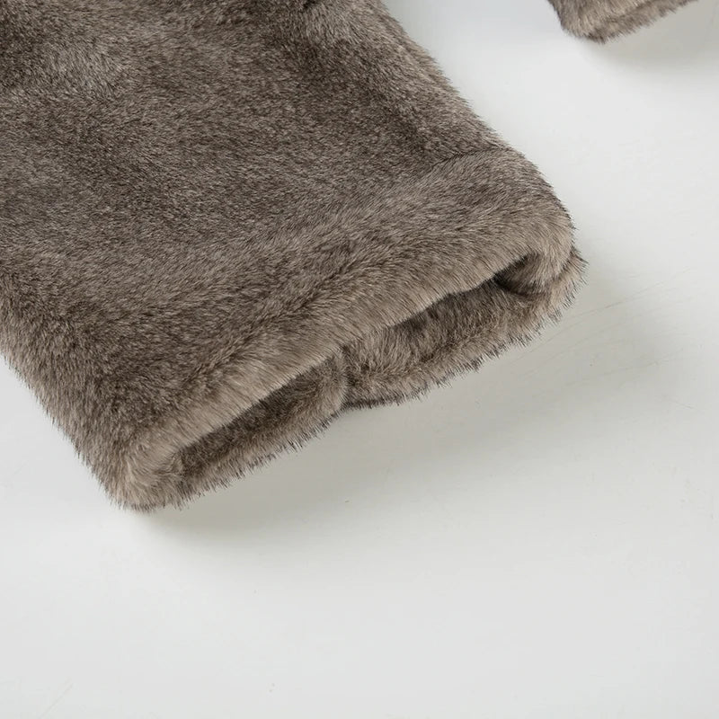 Casual Solid Furry Coats Women Winter Warm Basic Loose Long Sleeve Jackets Fashion Streetwear Korean Style Ladies