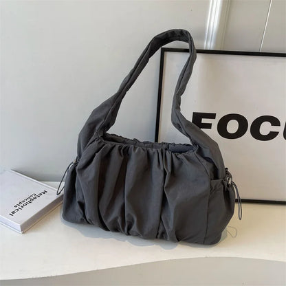 High-capacity Vintage Women's Handbags Y2k Aesthetic Simple Solid Shoulder Underarm Bag Grunge Casual Pleated Tote Bags Trendy