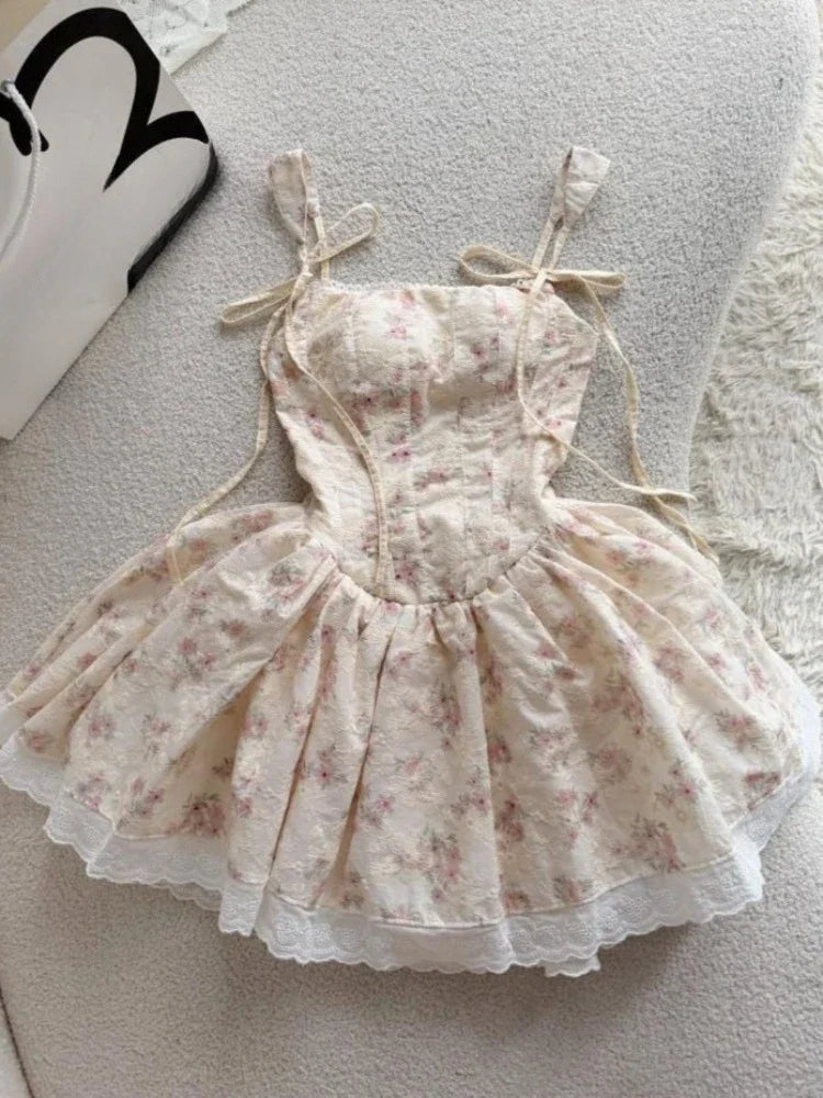 New Korean Style Sweet Kawaii Strap Dress Women Chic Design Y2k Slim Fashion Mini Dress Japanese Cute Casual High Street Outfits