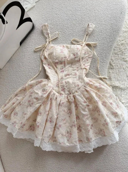 New Korean Style Sweet Kawaii Strap Dress Women Chic Design Y2k Slim Fashion Mini Dress Japanese Cute Casual High Street Outfits