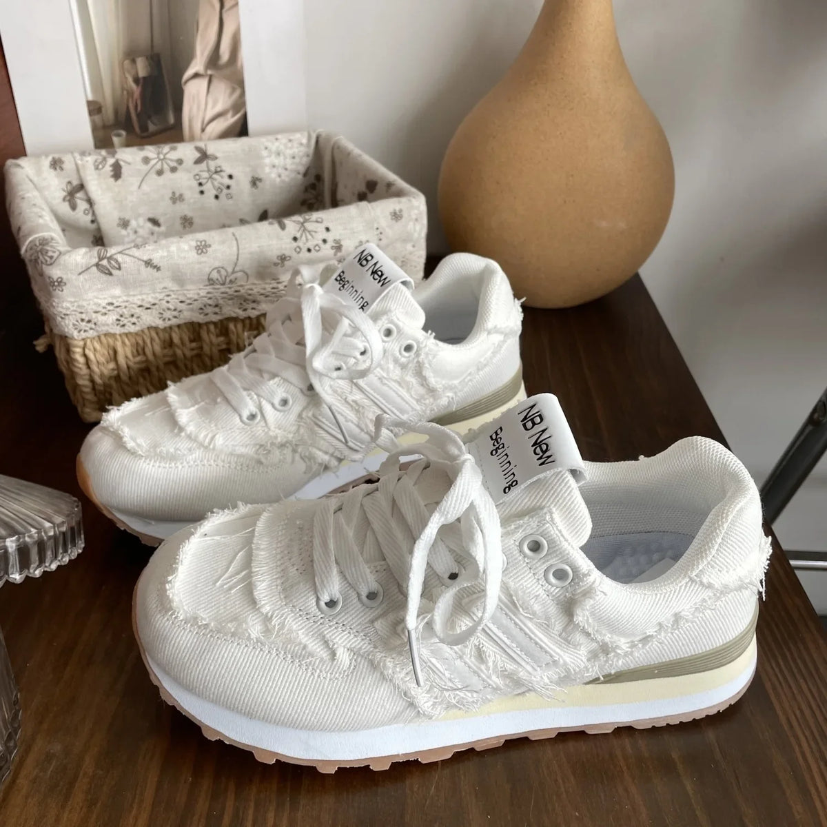 Shoes Woman Round Toe Casual Female Sneakers Espadrilles Platform New Retro Sports Fabric Fretwork Lace-Up Rubber Solid Lei