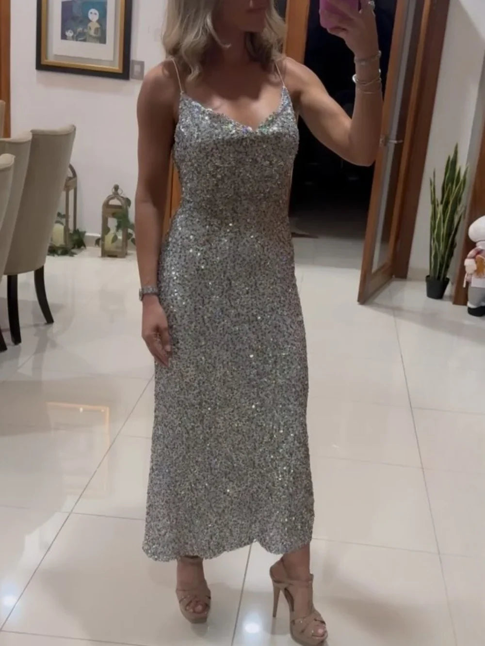 Women's Sexy Shiny Sequined Maxi Dress New Summer High-end Backless Dress Dinner Holiday Beach Party Dress
