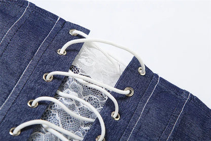Autumn new women's fashion lace sexy fashion cross strap design Slim denim small vest